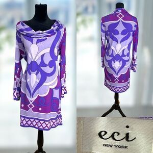 ECI New York Cowl Neck Retro Print Dress Size 4 S